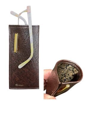 CAMELOT Brown Faux Leather Skinny Soft Slip-In Eyeglasses Case 6” Vintage